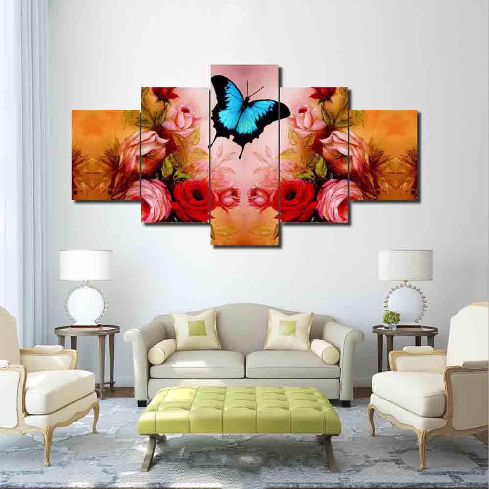 Red Flowers And Butterfly – Nature Canvas Wall Art