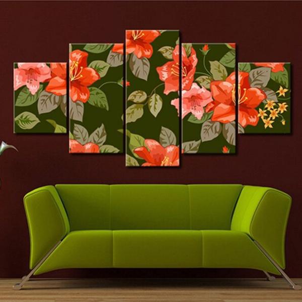 Red Flowers Green Leaves – Nature Canvas Wall Art