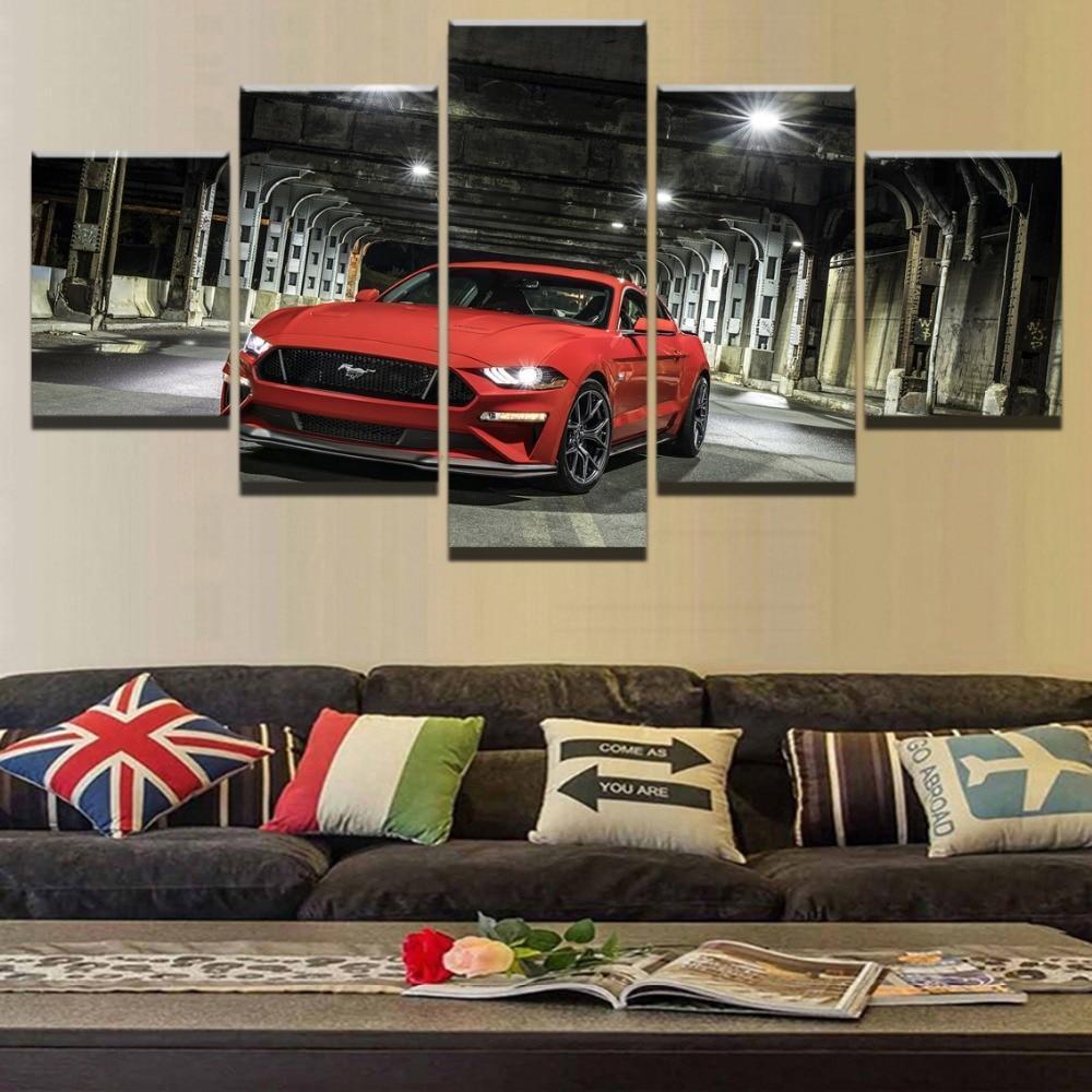 Red Ford Mustang Car &Amp; Motor – Canvas Wall Art