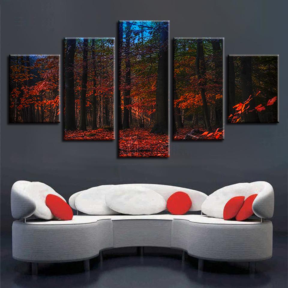 Red Forest Night View – Nature Canvas Wall Art