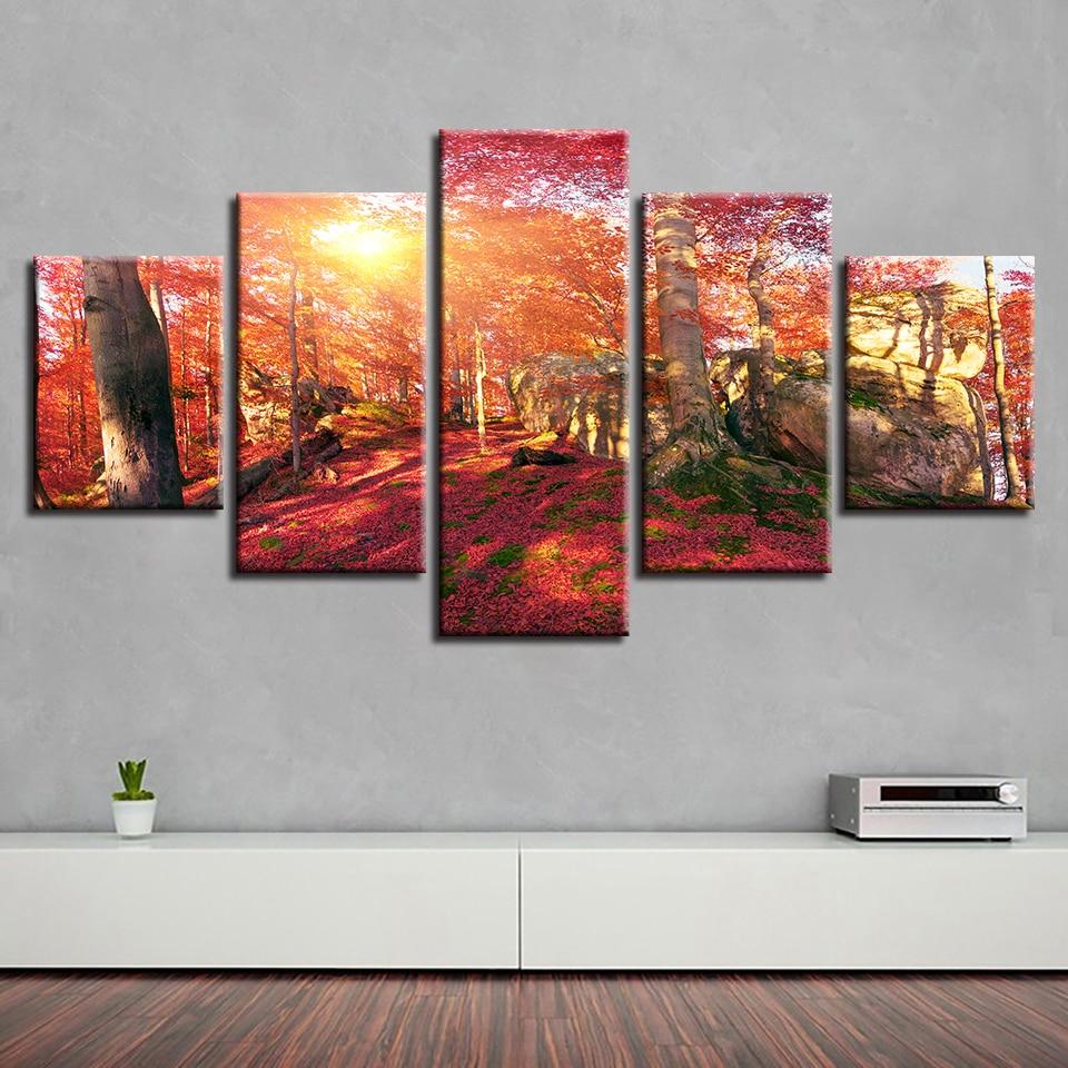 Red Forest Sunshine 1 – Nature Canvas Wall Art