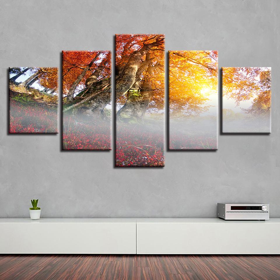 Red Forest Sunshine 2 – Nature Canvas Wall Art