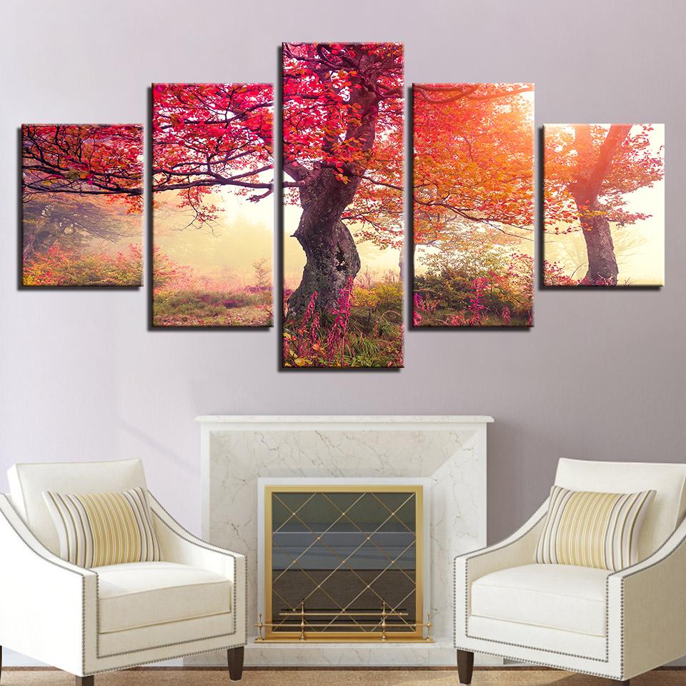 Red Forest Sunshine – Nature Canvas Wall Art