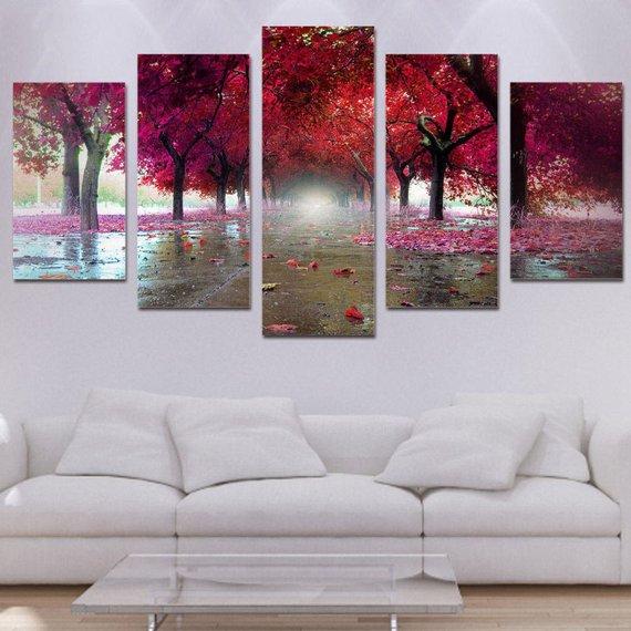 Red Forest Tunnel – Nature Canvas Wall Art