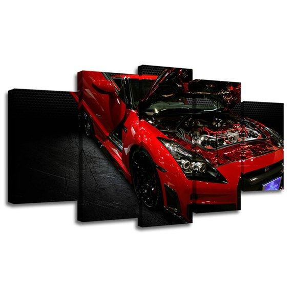 Red Gtr Sports Car Engine Christmas – Automative Canvas Wall Art