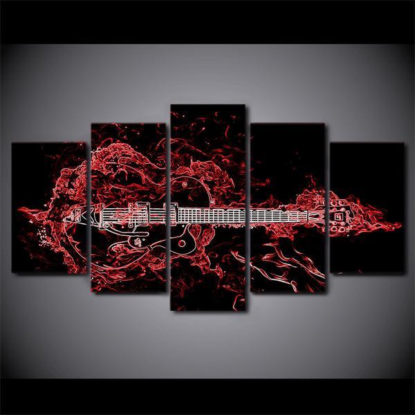 Red Guitar Musical Instrument 01 – Music Canvas Wall Art