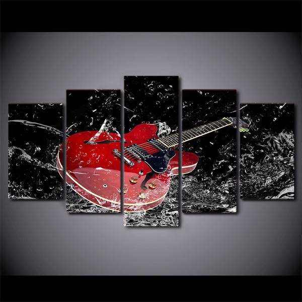 Red Guitar Splash – Music Canvas Wall Art