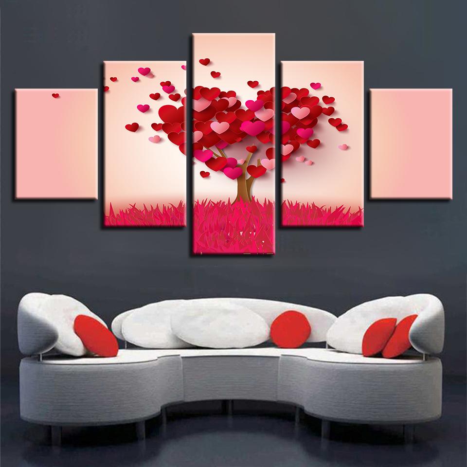 Red Heart Shape Trees – Abstract Canvas Wall Art