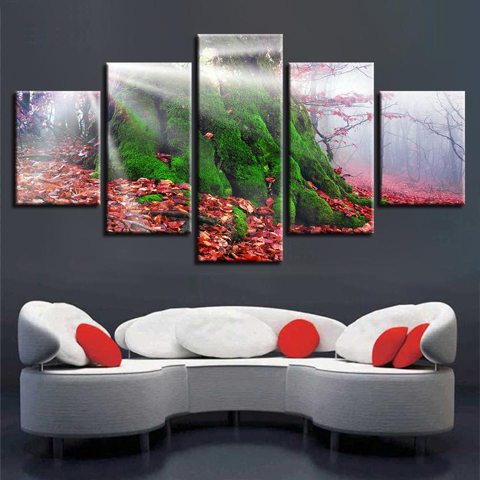 Red Leaf And Green Tree Sunshine – Nature Canvas Wall Art