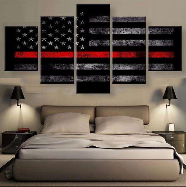 Red Line American Flag – Abstract Canvas Wall Art