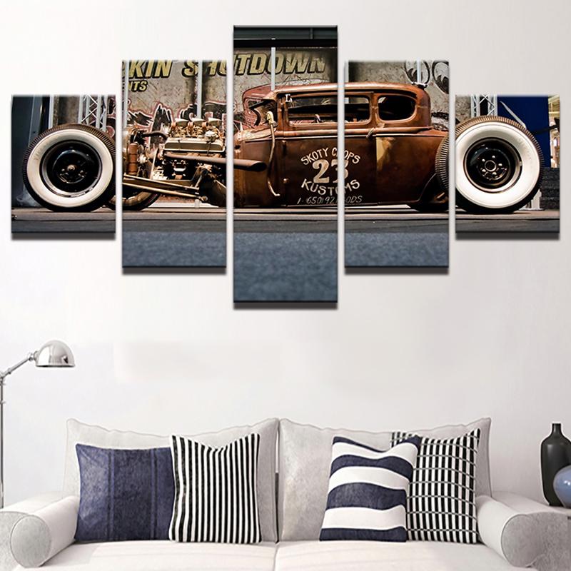 Red Old Vintage Car – Automative Canvas Wall Art