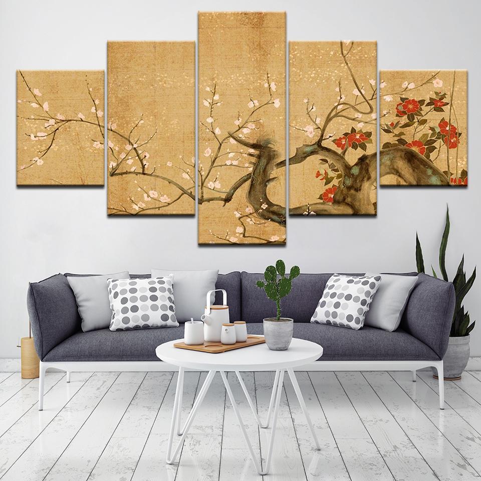Red Plum Blossom Flowers – Nature Canvas Wall Art