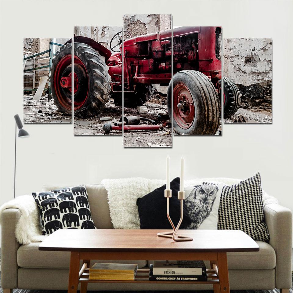 Red Retro Tractor – Automative Canvas Wall Art