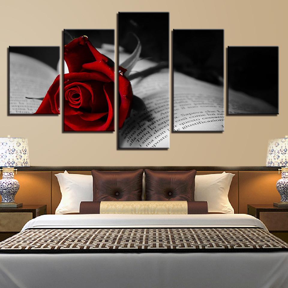 Red Rose Flower And Book – Nature Canvas Wall Art