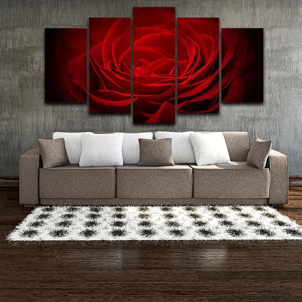 Red Rose Flowers Black Background – Nature Canvas Wall Art