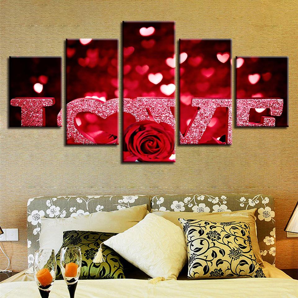Red Rose Flowers Heart-Shaped Love Letters – Abstract Canvas Wall Art