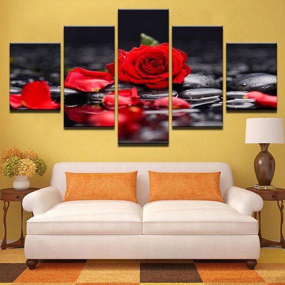 Red Rose Flowers Stone Petal Nature Landscape Abstract – Nature Canvas Wall Art