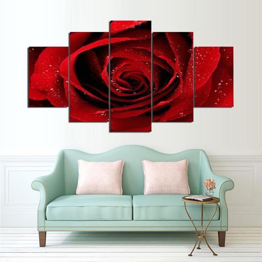 Red Rose With Dew Drops – Nature Canvas Wall Art