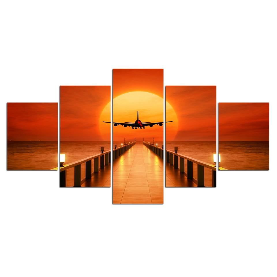 Red Roseairplane Sunset Takeoff 01 – Aircraft Canvas Wall Art