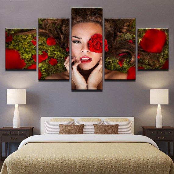 Red Roses Girl Beautiful Woman – Abstract Canvas Wall Art