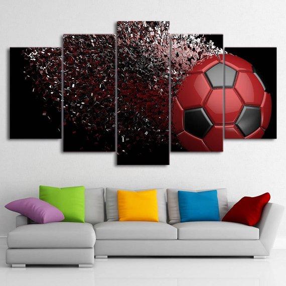 Red Soccer Ball – Abstract Sport Canvas Wall Art
