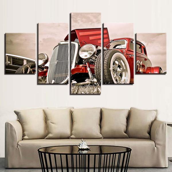 Red Street Hot Rod White – Automative Canvas Wall Art
