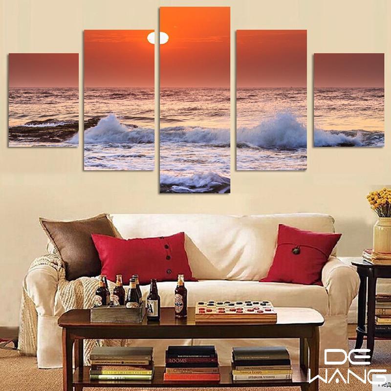 Red Sunset And Waves – Nature Canvas Wall Art