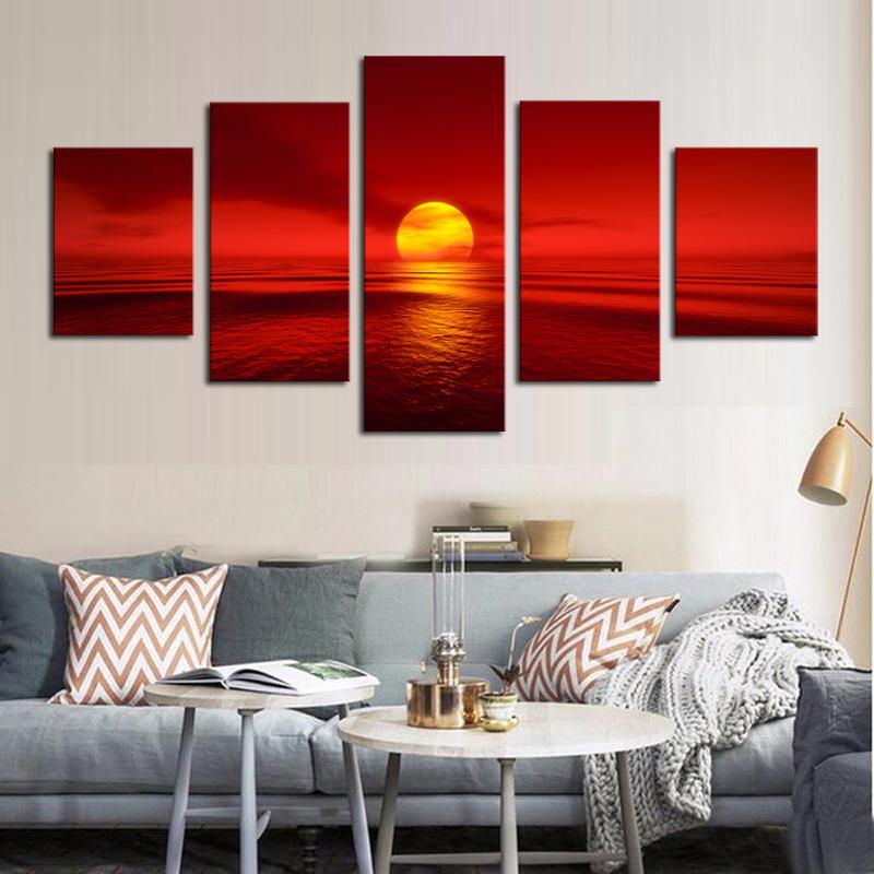 Red Sunset Seascape – Nature Canvas Wall Art