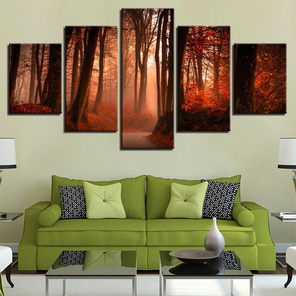 Red Tree And Forest 3 – Nature Canvas Wall Art