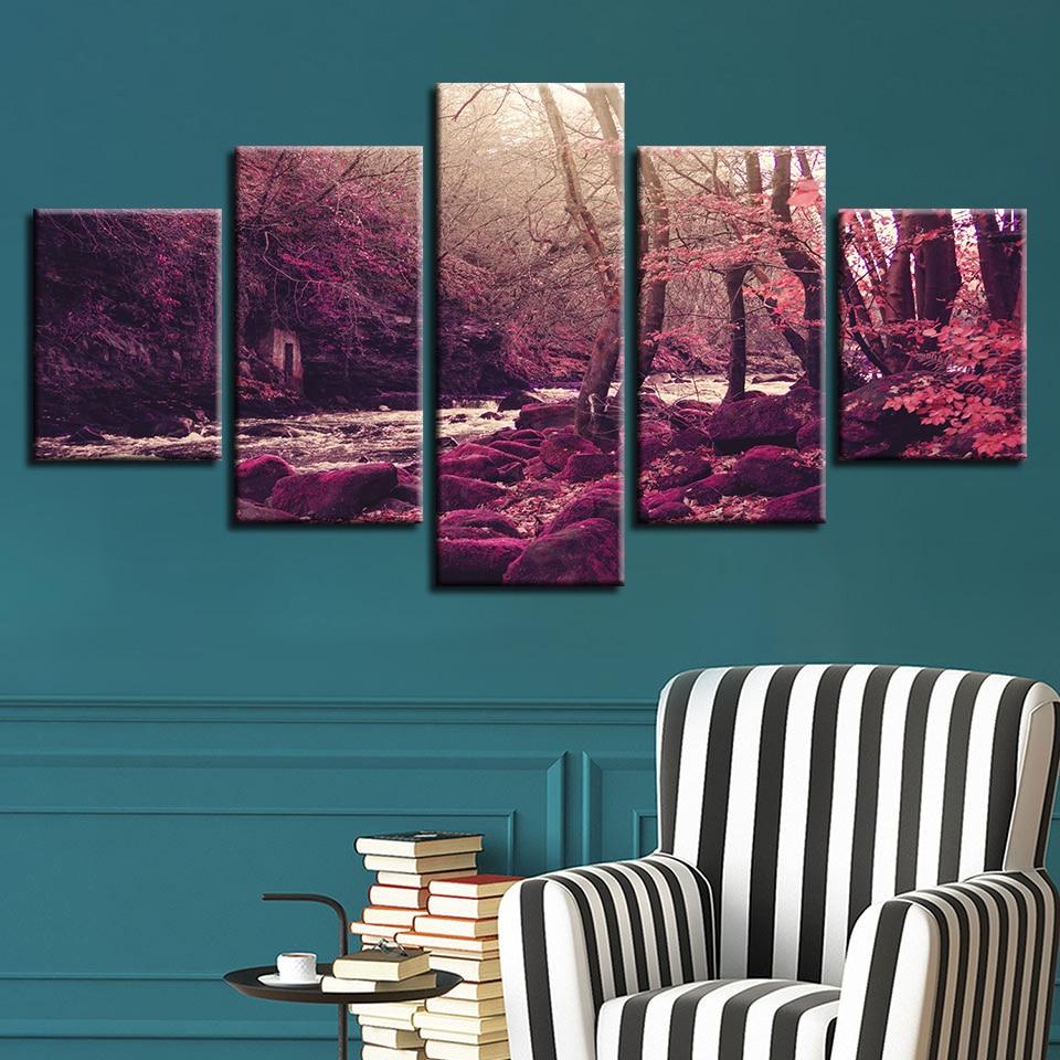Red Tree And River – Nature Canvas Wall Art