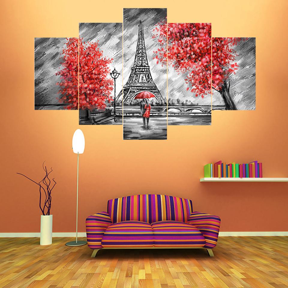 Red Tree Landscape – Abstract Nature Canvas Wall Art