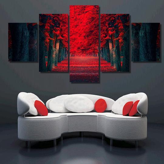 Red Tree Lane – Nature Canvas Wall Art
