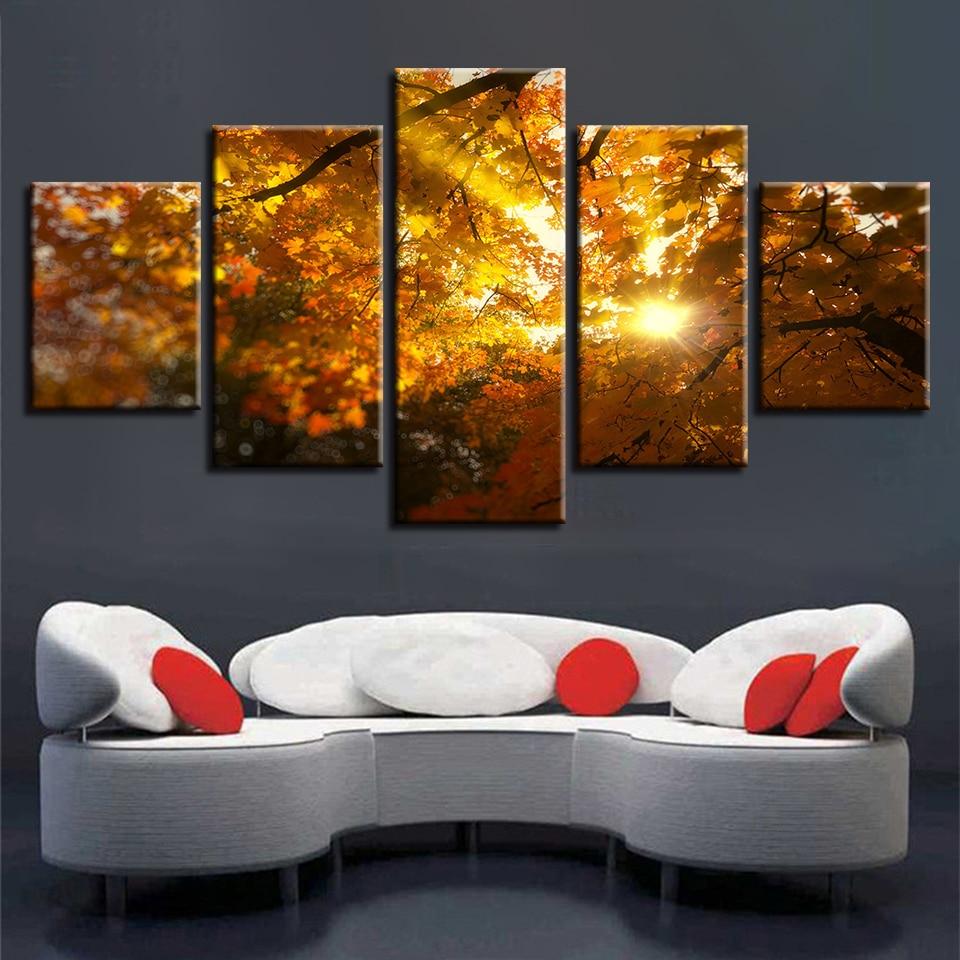 Red Tree Leaf Sunshine – Nature Canvas Wall Art