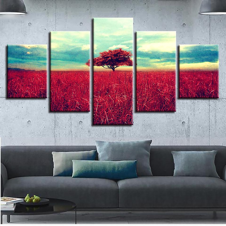 Red Tree Red Landscape – Nature Canvas Wall Art