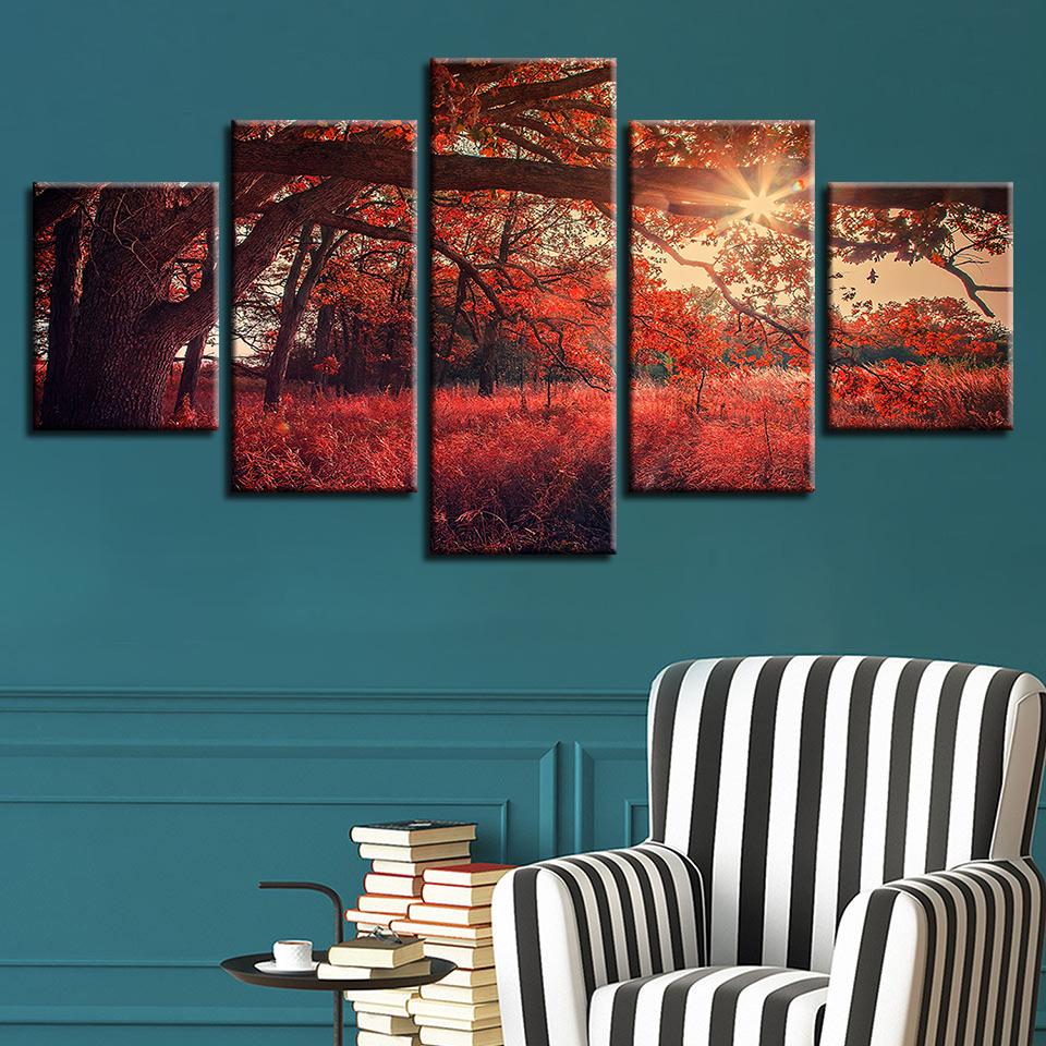 Red Tree Sunshine – Nature Canvas Wall Art