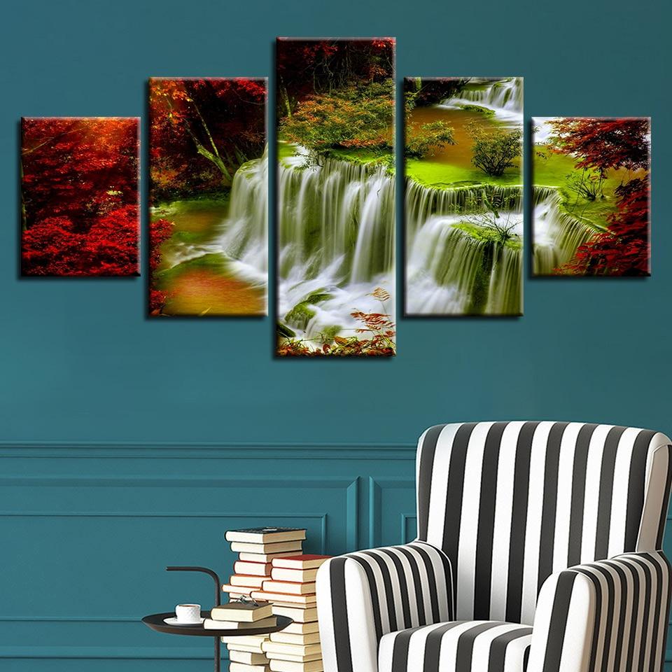 Red Tree Waterfall Natural – Nature Canvas Wall Art