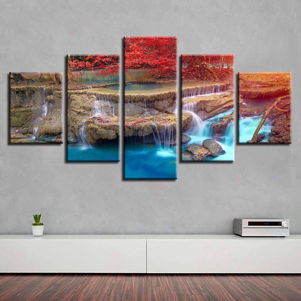 Red Tree Waterfalls – Nature Canvas Wall Art