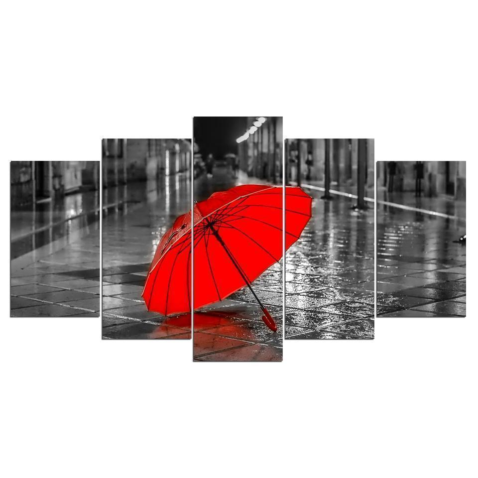 Red Umbrella Raining – Nature Canvas Wall Art
