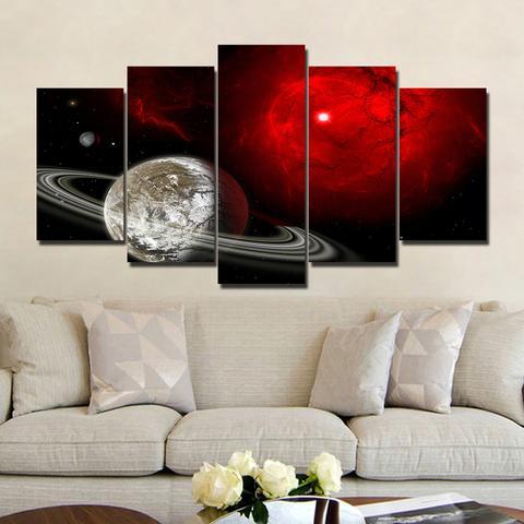 Red Universe And Saturn – Space Canvas Wall Art
