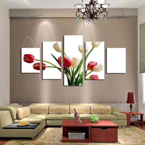 Red White Tulip Flowers – Nature Canvas Wall Art