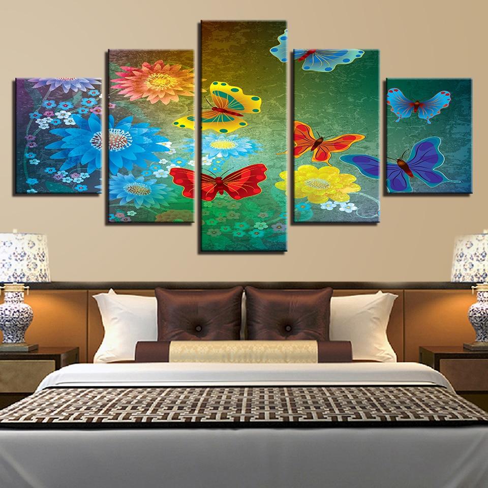 Red Yellower Blue Butterfly And Flower – Nature Canvas Wall Art