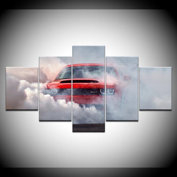 Redline Red Dodge Challenger Burnout – Automatic Canvas Wall Art
