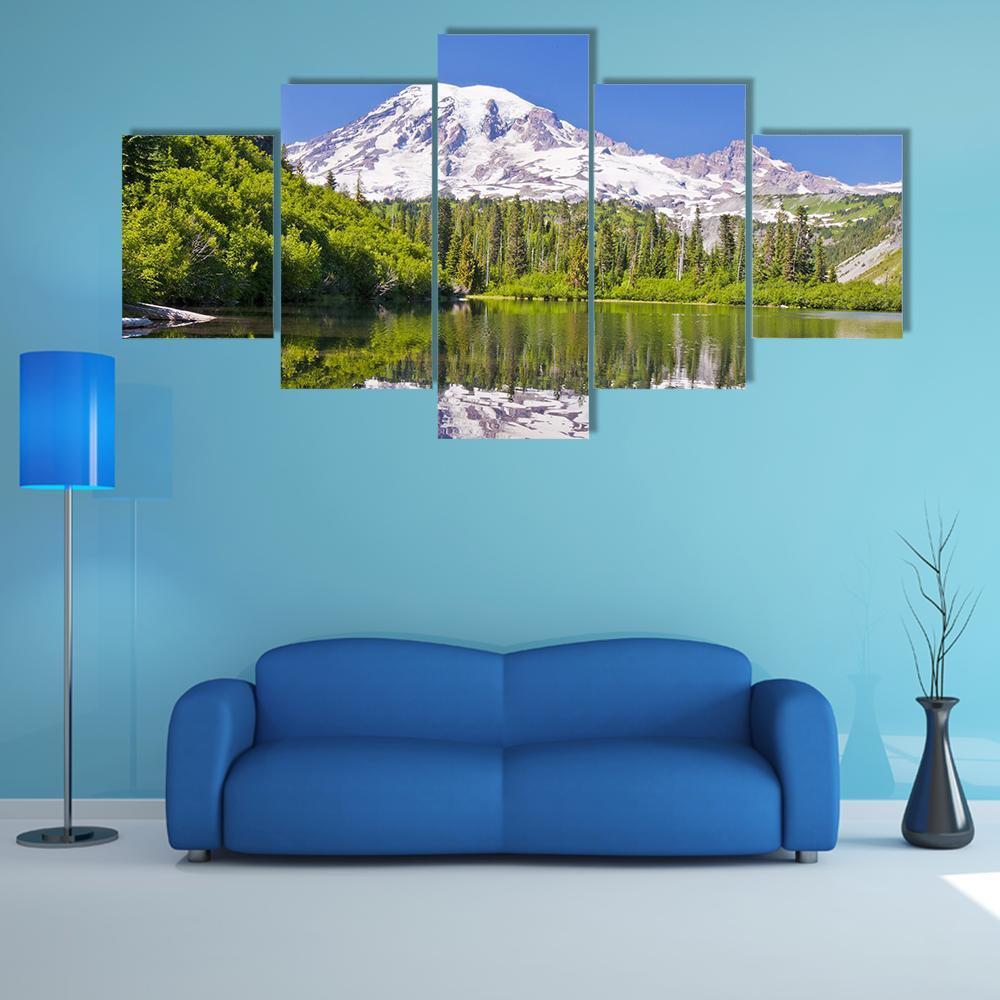 Reflection Of Mt Rainier From Bench Lake – Nature Canvas Wall Art
