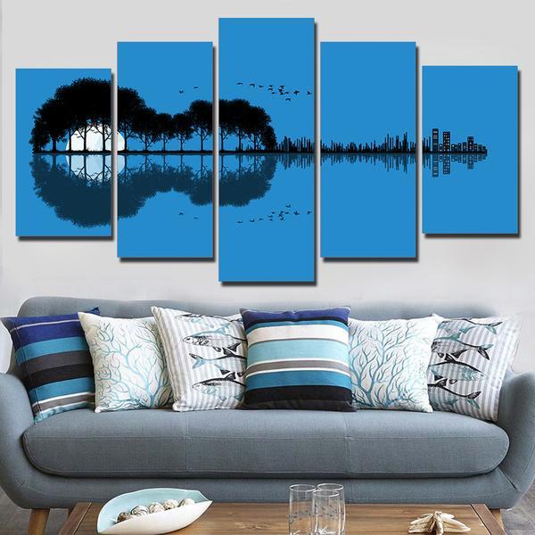 Reflection Of Music Guitar Island Tree – Music Canvas Wall Art