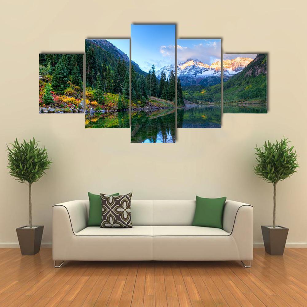 Reflection Of Snowcapped Maroon Bells In Fall – Nature Canvas Wall Art