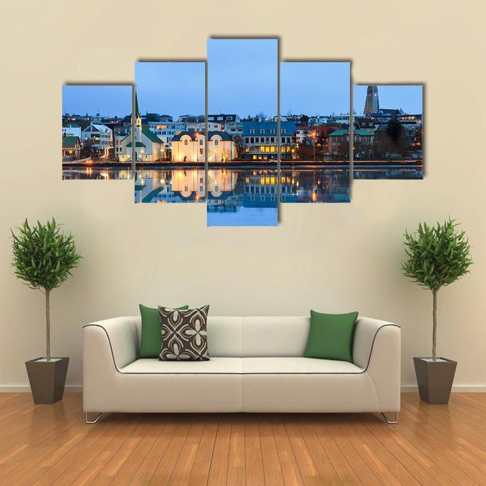 Reflection Of The Cityscape Of Reykjavik – Nature Canvas Wall Art