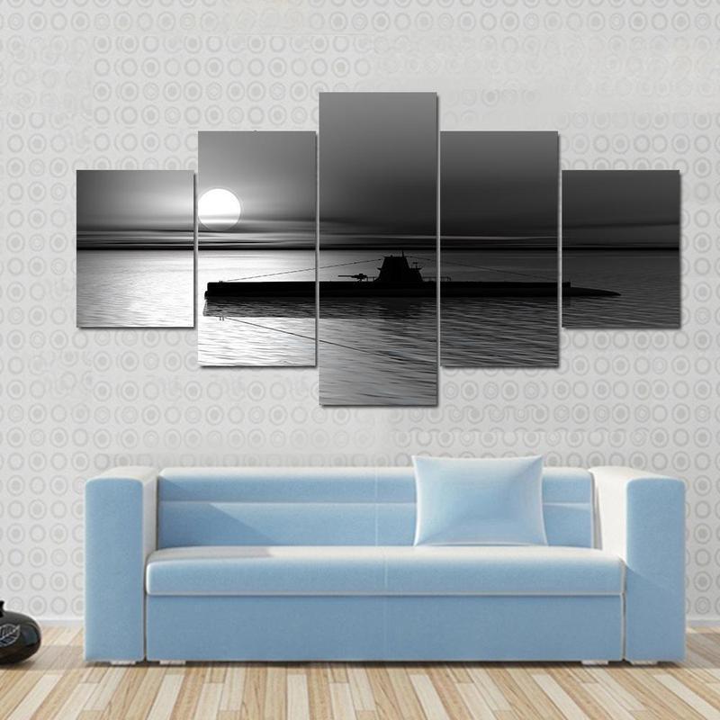 Render Submarine At Sunset On The Sea – Automative Canvas Wall Art