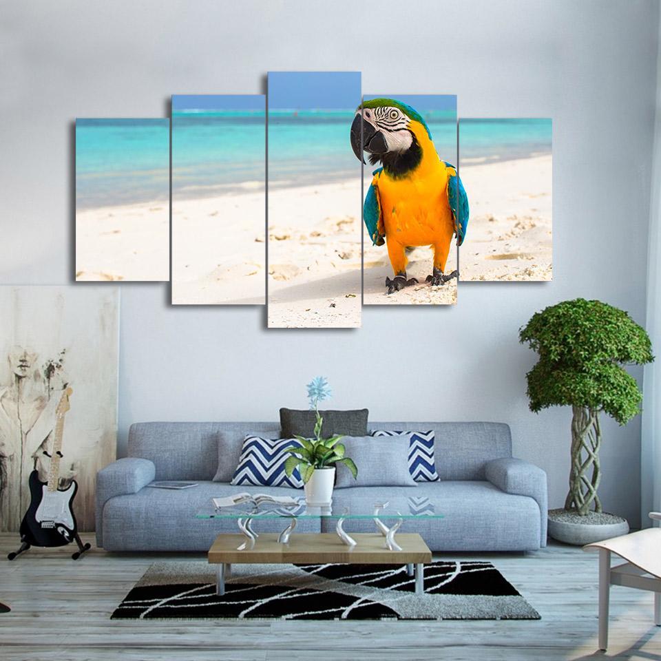 Resting Bird Parrot Beach Color Feather – Animal Canvas Wall Art