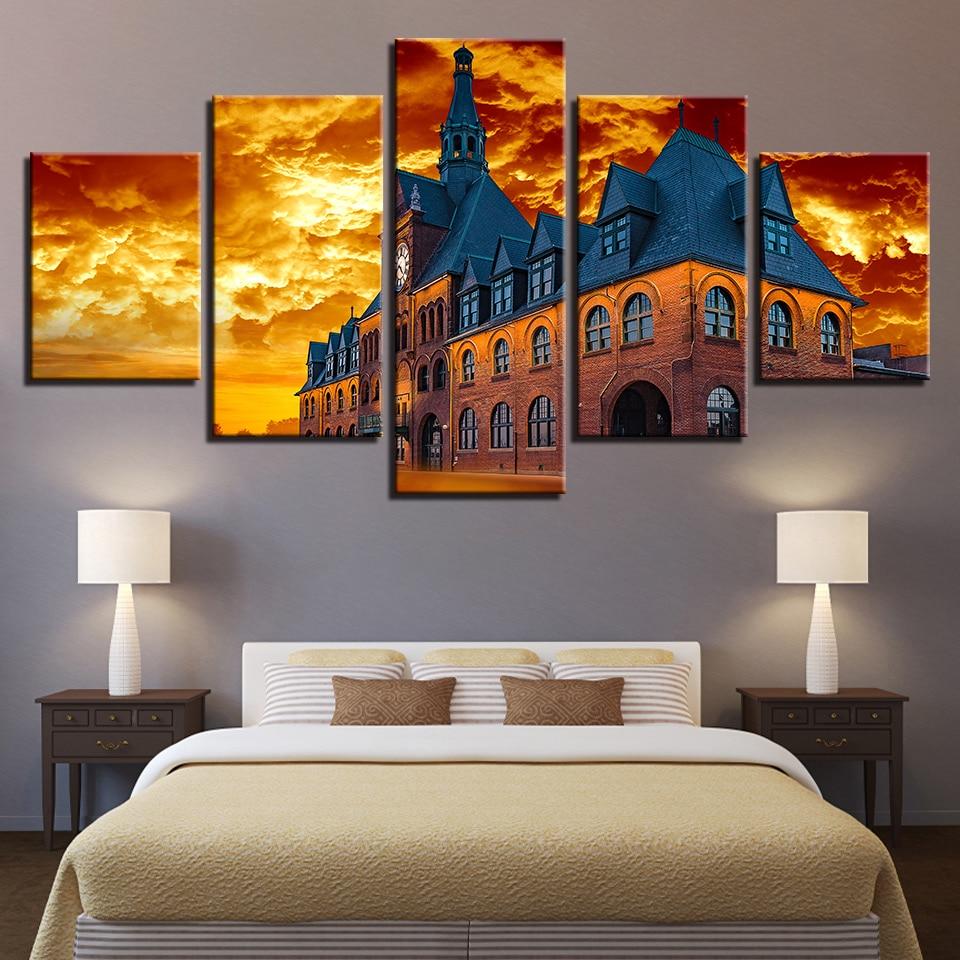 Retro Building Sunset 1 – Nature Canvas Wall Art