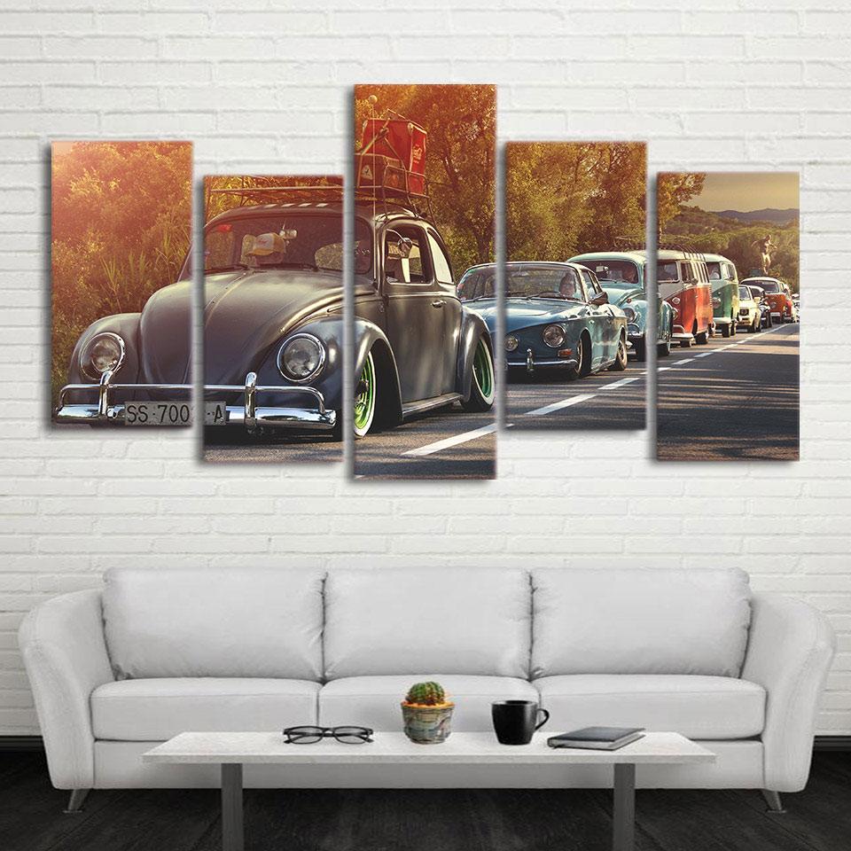 Retro Car On Busy Road – Automative Canvas Wall Art